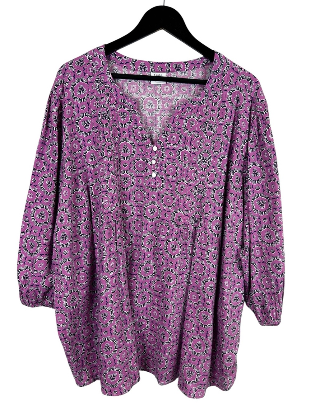Croft & Barrow Pink Floral Puff Sleeve Blouse Size 3X NWT